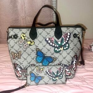 Butterfly Print Tote and Wallet Set